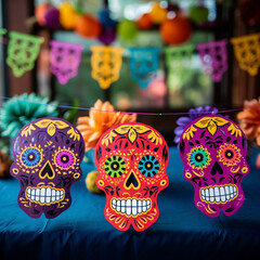 Fototapeta premium Day of the Dead ornament, chopped Chinese paper in the shape of a skull