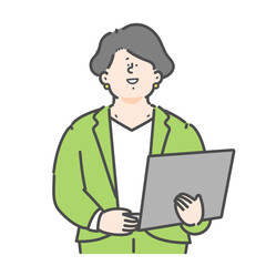 パソコンを持つ女性のビジネスパーソンのイラスト
