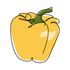 pepper in one continuous single line drawing style. colored vector illustration.