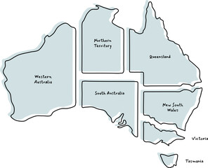 australia state graphic map western australia south australia queensland new south wales northern territory victoria tasmania