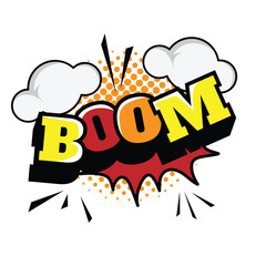 Boom Cartoon type and blast shaped art vector Illustration for prints on t-shirts and bags, posters, cards. Typography design with dummy text.