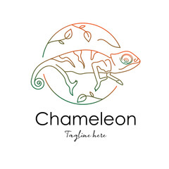 Chameleon Line art logo vector illustration on white background with dummy text.