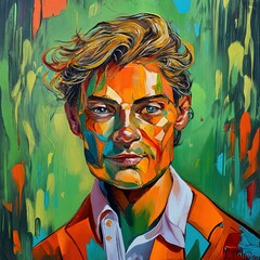 Man art painting piece technic abstract concept brush ink colorful