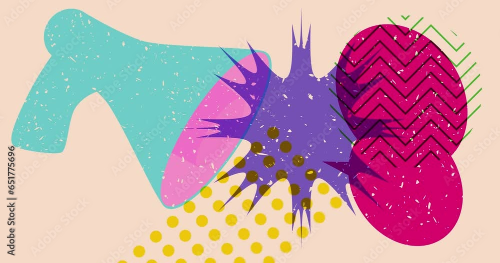 Poster risograph megaphone and speech bubble with geometric shapes animation. moving object in trendy riso 