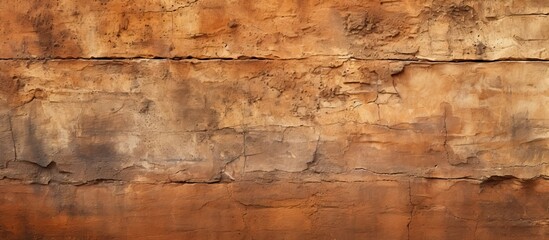 Compact layers of natural earth tones create a rammed earth wall with a fine grain dirty surface It is made of mixed soil gravel sand lime or cement over a clay background of old brown oran - obrazy, fototapety, plakaty