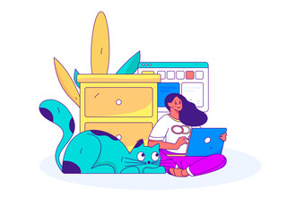 Home indoor character scene flat vector concept operation hand drawn illustration