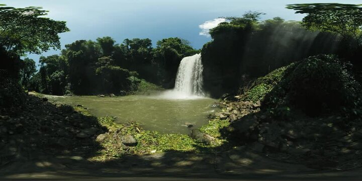 Hikong Alo Falls surrounded by tropical forest. Lake Sebu. Mindanao, Philippines. VR 360.