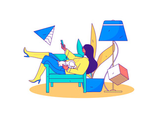 Home indoor character scene flat vector concept operation hand drawn illustration