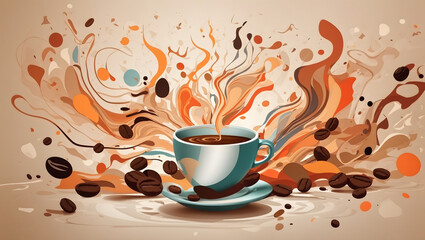 Celebrate International Coffee Day with a different flavors and aromas of coffee with a series of abstract illustrations. Image is generated with the use of an Artificial intelligence