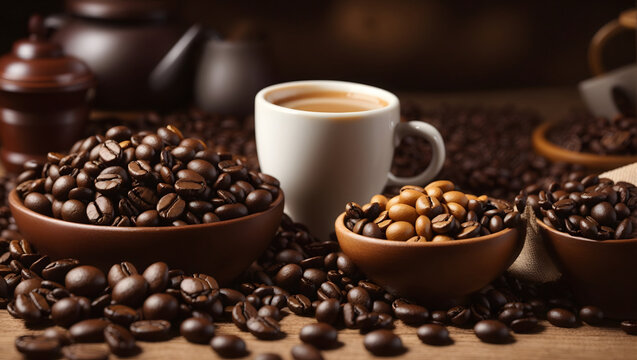 Celebrate International Coffee Day with a different type of coffee bean and its unique characteristics. Image is generated with the use of an Artificial intelligence