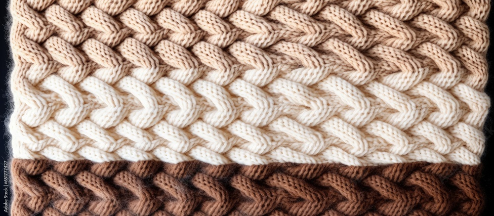 Poster gradient in knitting creates a beige and brown handmade rug with textured patterns