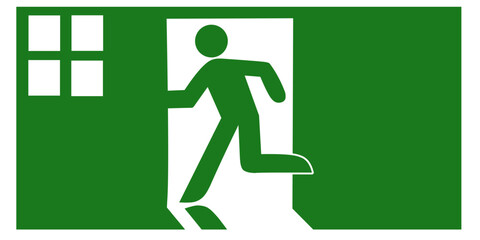 Emergency exit sign set. Man running out fire exit. Running man and exit door sign. Escape help evacuation. Safety vector symbol.
