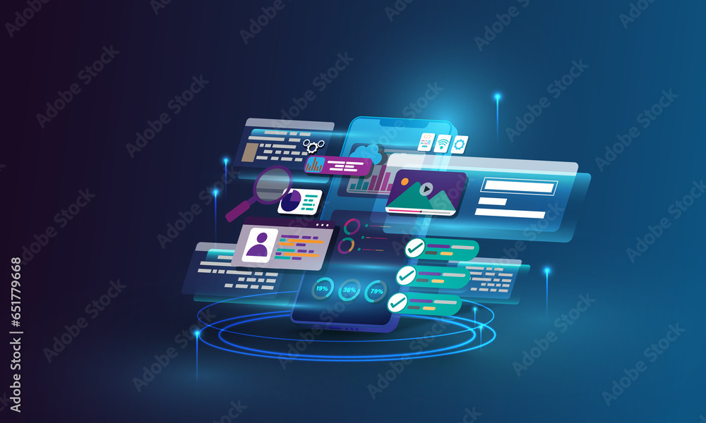 Poster abstract technology background, mobile web design concept, data analysis graph