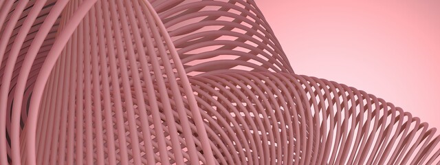 Pink elegant and modern 3D rendering image background with twisted bezier curves of human skin texture