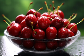 Ai Generate A bowl of freshly 
 picked cherries glistening 