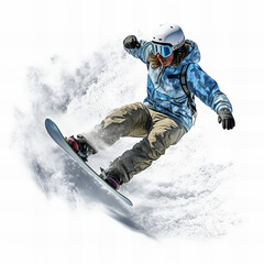 Fototapeta na wymiar Snowboarder in the mountains making trick