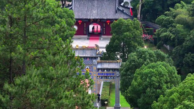 Aerial photography of Taoist temples with ancient Chinese architecture