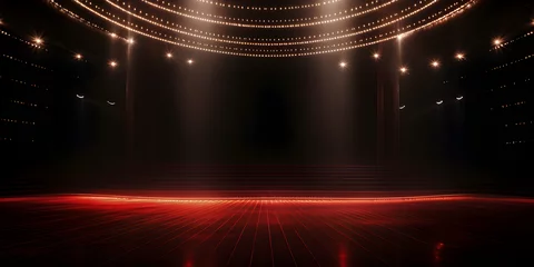 Fotobehang Empty musical stage. Luxurious music stage. Red spotlight. Background backdrop. © Lucianastudio