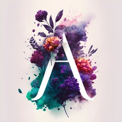 minimalistic cool logo of an A with Flowers bright colors with purple 
