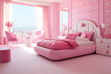 Modern bedroom, decorated in pink theme