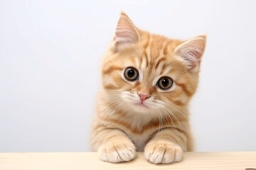 A cute orange cat tilting its head, white background