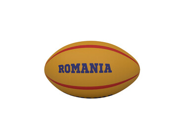 Digital png illustration of rugby ball with romania text on transparent background