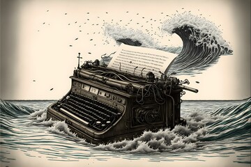 Long ago when typewriters controlled the seas and pencils flew the skies  - obrazy, fototapety, plakaty