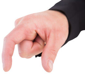 Fototapeta premium Digital png photo of man's hand showing something on transparent background