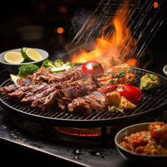 Grilled meat on fire