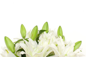 White lily flowers on light background. lilies bouquet