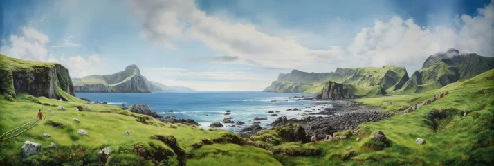 Keuken foto achterwand Pistache illustration of ireland coast, generative AI