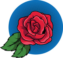 Digital png illustration of blue circle with red rose on transparent background