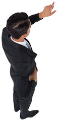 Digital png photo of biracial businessman pointing on transparent background