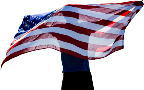 Digital png photo of male athlete with flag of united states on transparent background