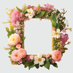 Flat lay pretty floral frame on white background