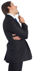 Digital png photo of caucasian businessman looking up on transparent background