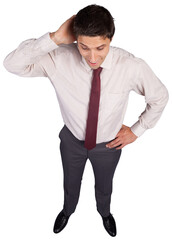 Digital png photo of caucasian businessman scratching head on transparent background
