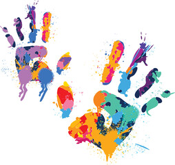 Digital png illustration of colourful hand prints on transparent background