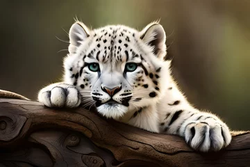 Foto op Canvas image of a close-up of a baby snow leopard cub's spotted fur © Izhar