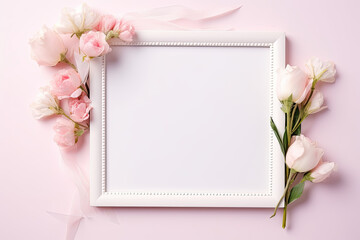 white frame with flowers on a white background 