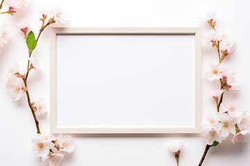 Naklejka na ściany i meble white frame with flowers on a white background 