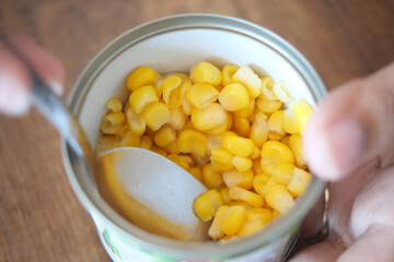 canned sweet corn close up .