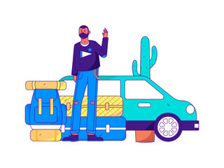 Holiday travel travel characters internet background vector hand drawn illustration
