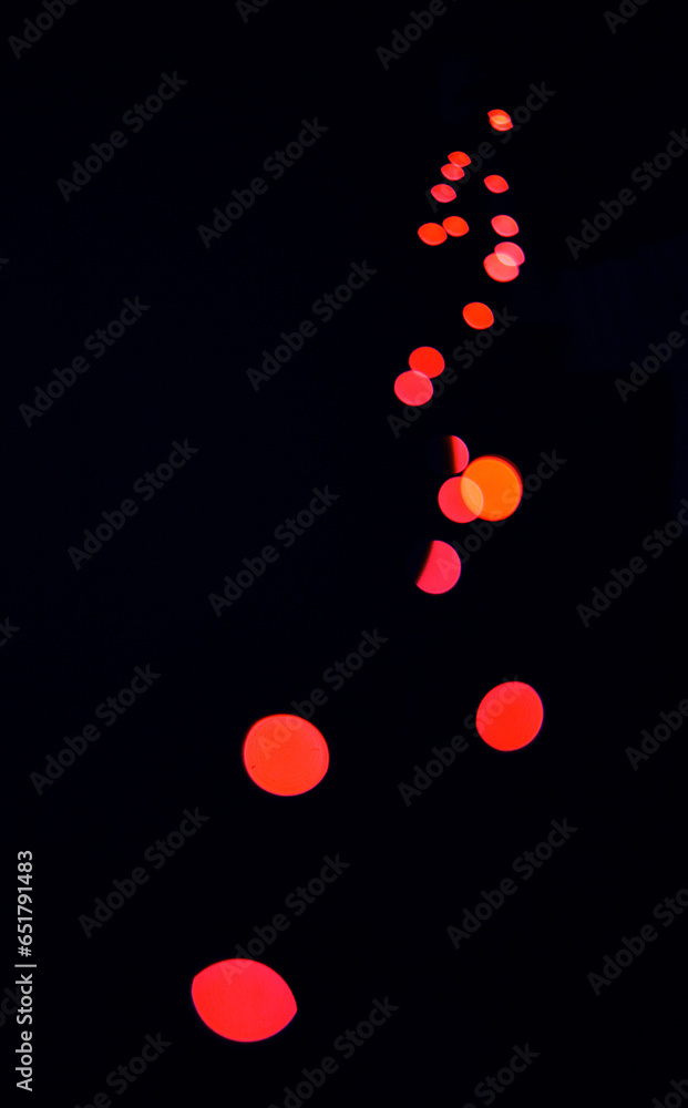 Poster bokeh, red lamp dots and black background with pattern, texture and mockup with cosmic aesthetic lig