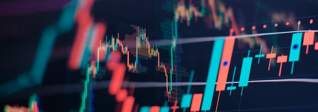 Finance and investment concept. Selective focus. Candle stick graph chart of stock market investment trading.