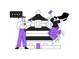 Holiday travel travel characters internet background vector hand drawn illustration
