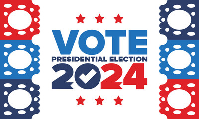Presidential Election 2024 in United States. Vote day, November 5. US Election. Patriotic american element. Poster, card, banner and background. Vector illustration