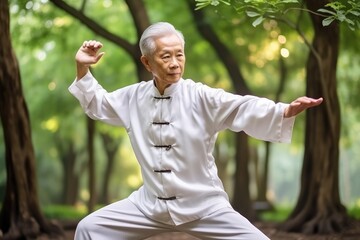 Asian Elder Practicing Tai Chi