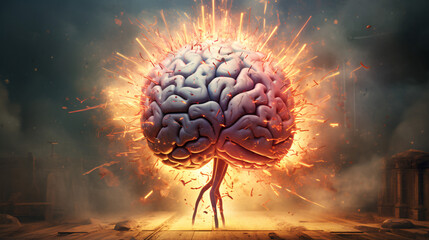 Concept tree art of a human brain exploding with knowledge and creativity. Generative Al
