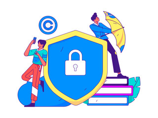 Fototapeta premium Protect intellectual property flat vector concept operation hand drawn illustration